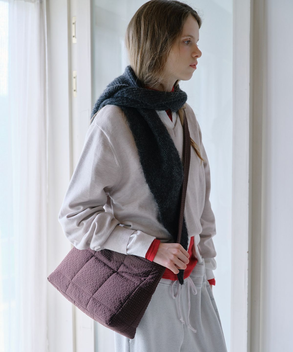 무쿠앤에보니(MUCU AND EBONY) Comfy Padding Cross Bag (3way) _ Wine Brown