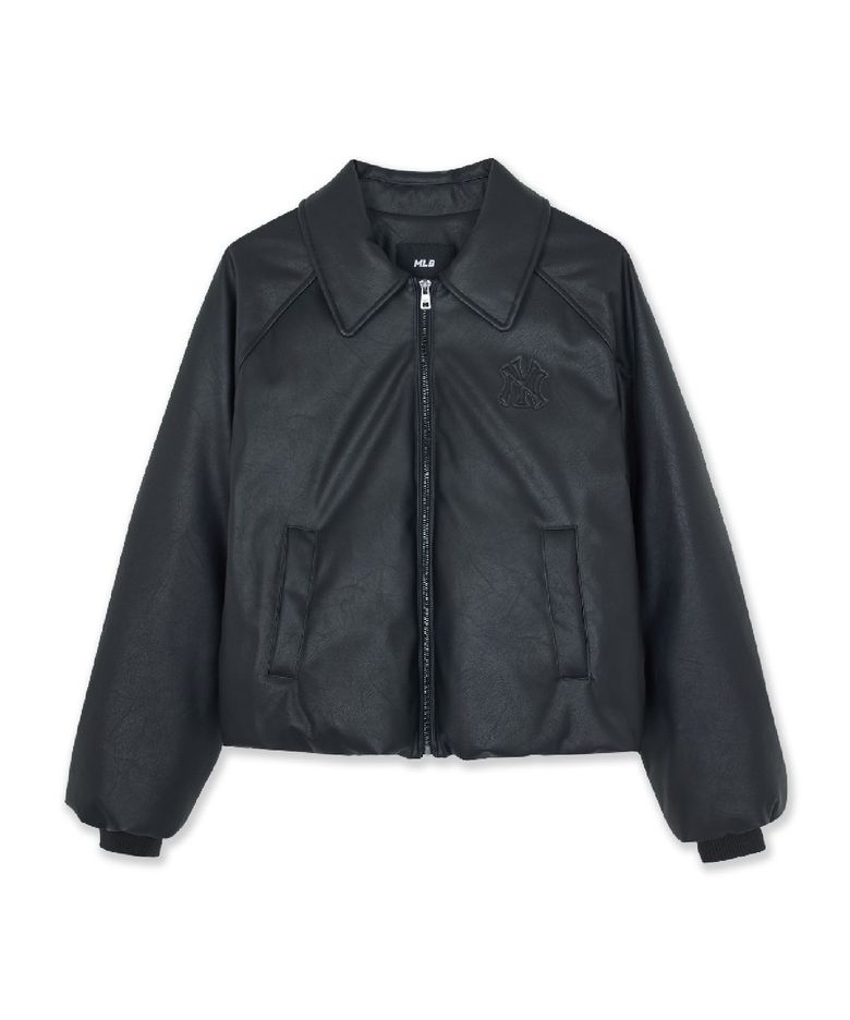여성 빈티지 페이크 레더 크롭패딩 NY (Black)
