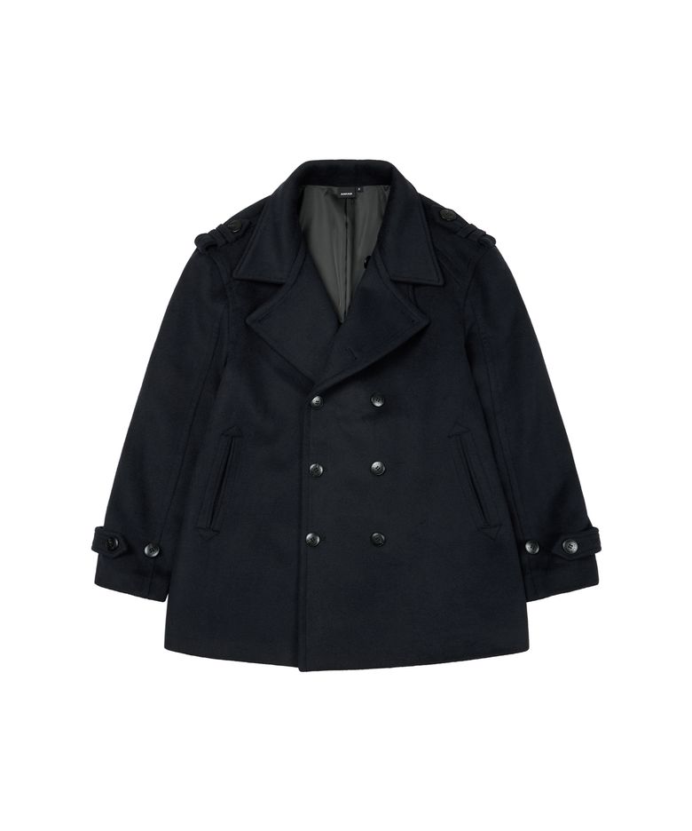 High-Neck Double Peacoat (Dark Navy)
