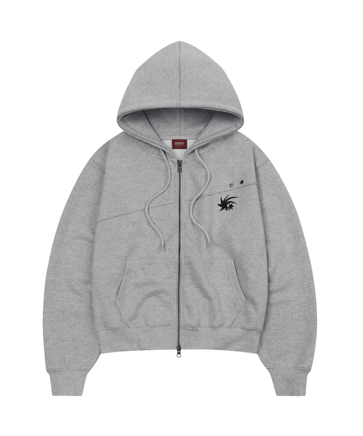 에스이에스티(S'EST) Crop Eyelet Cut-Out Hoodie Zip Up Gray