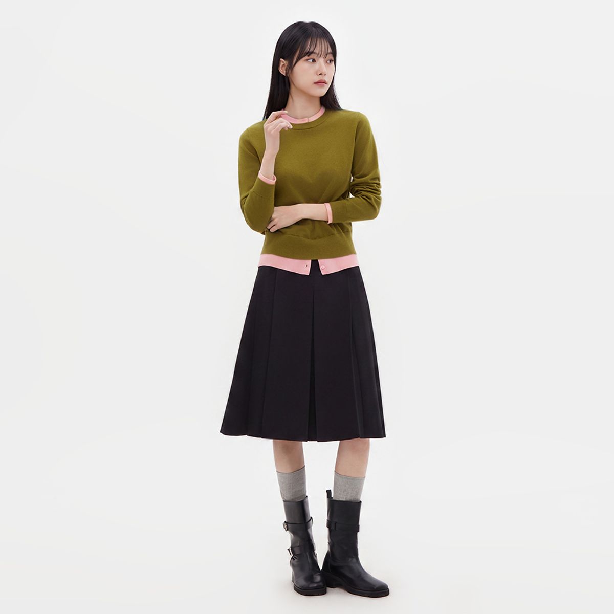 랩(LAP) 맞주름 턱 미디스커트 AS3WS863