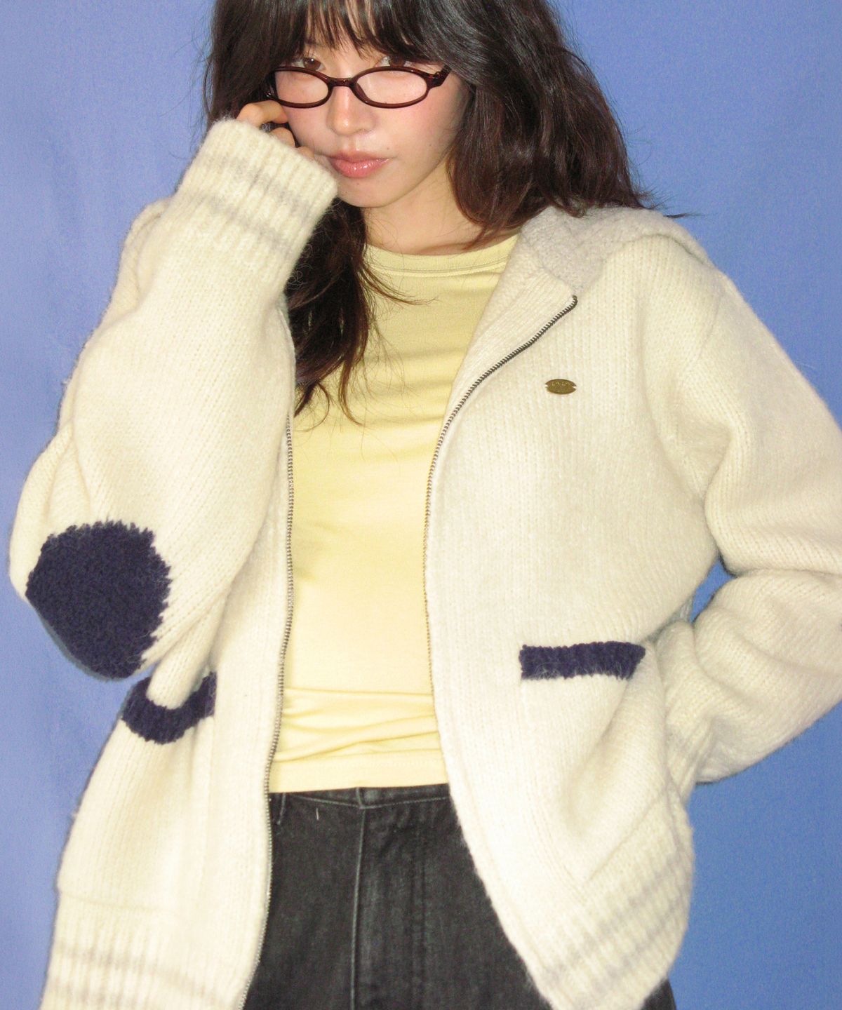 론론(RONRON) ELBOW POINT SAILOR KNIT ZIP UP IVORY