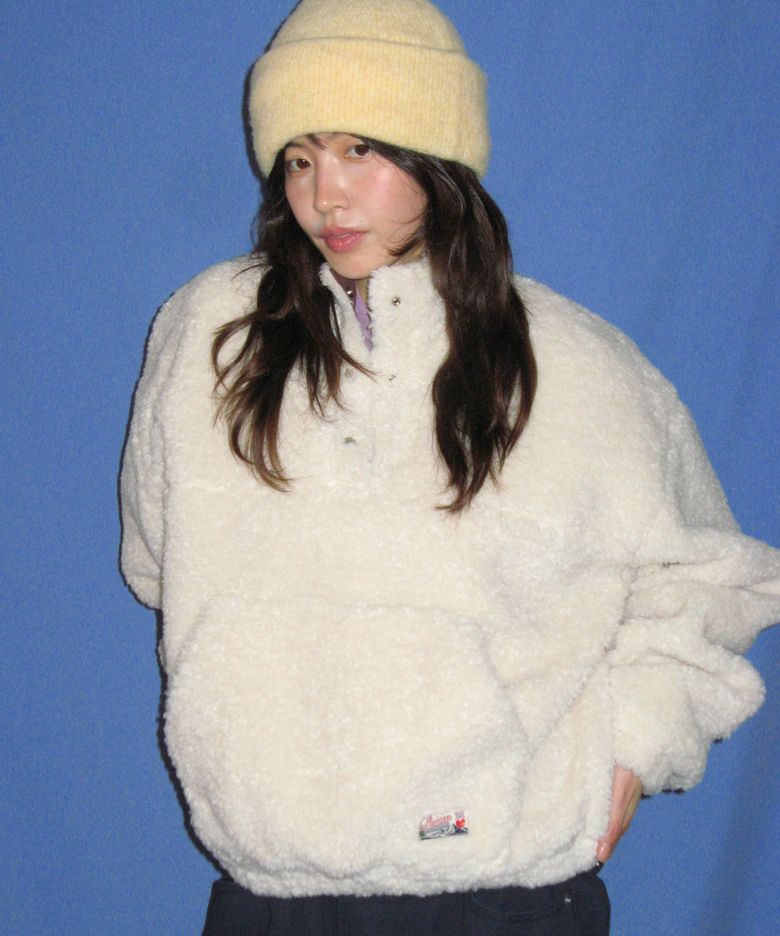 HIGH NECK HALF SNAP FLEECE ANORAK IVORY