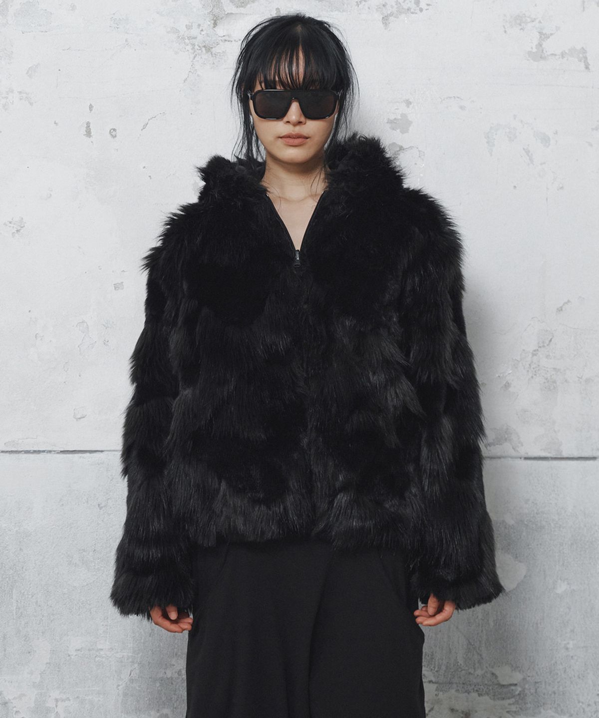 나체(NACHE) REVERSIBLE HOODIE FAUX FUR JACKET NYLON BLACK