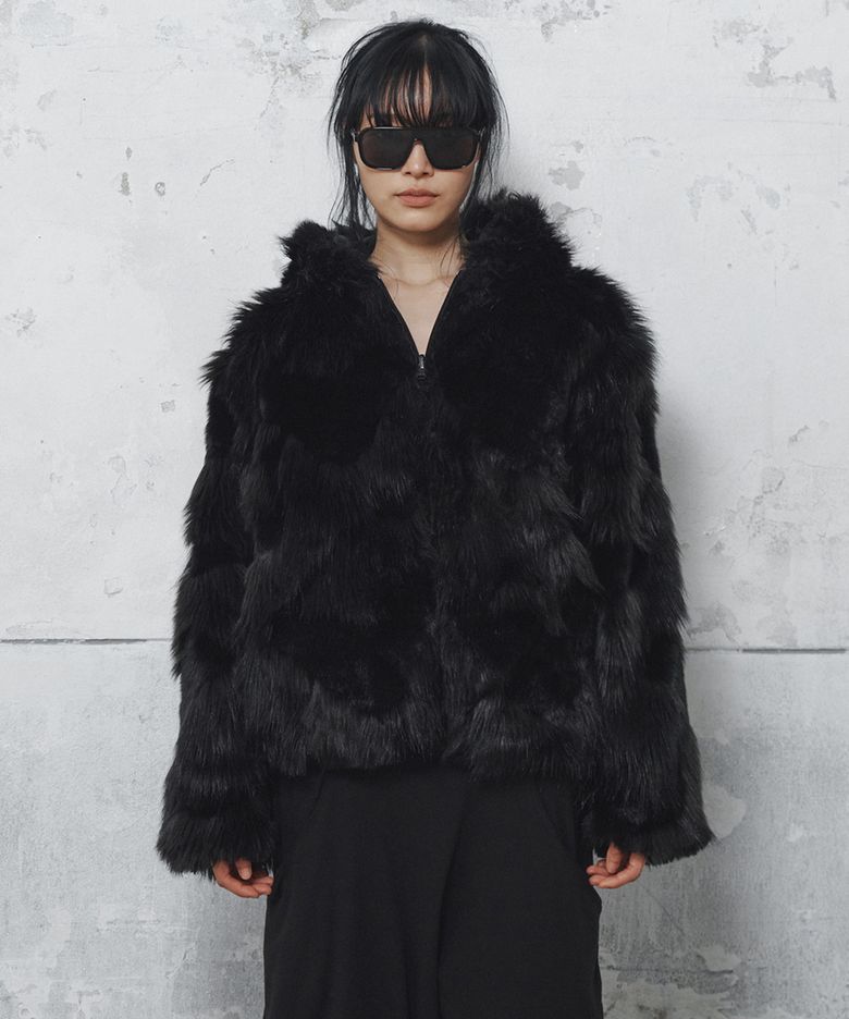 REVERSIBLE HOODIE FAUX FUR JACKET NYLON BLACK