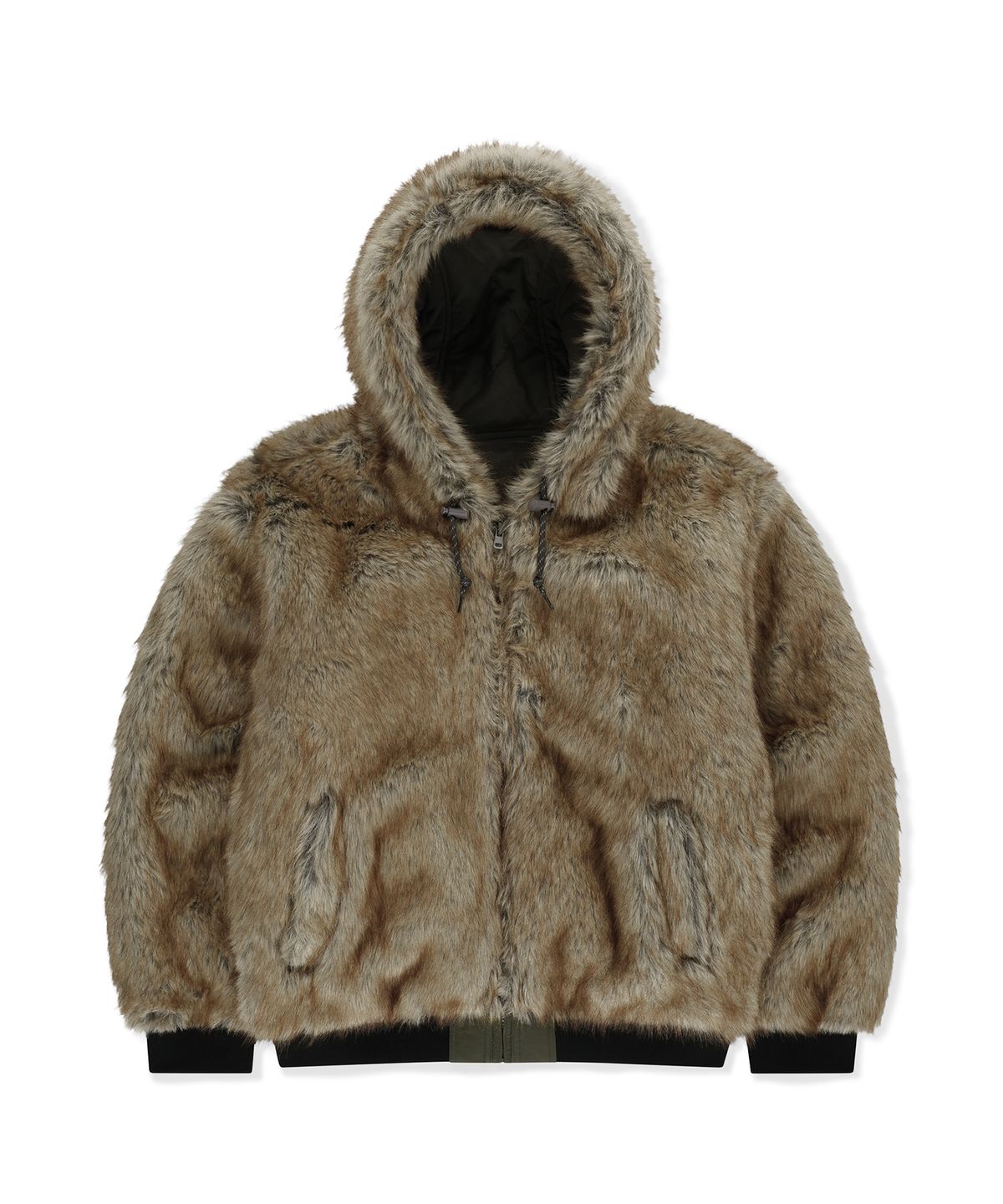 썬러브투어(SUNLOVETOUR) Reversible Faux Fur Jacket Olive