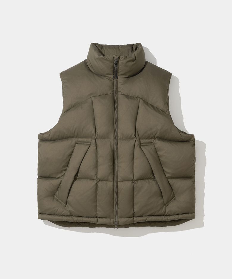 puffer down vest khaki brown