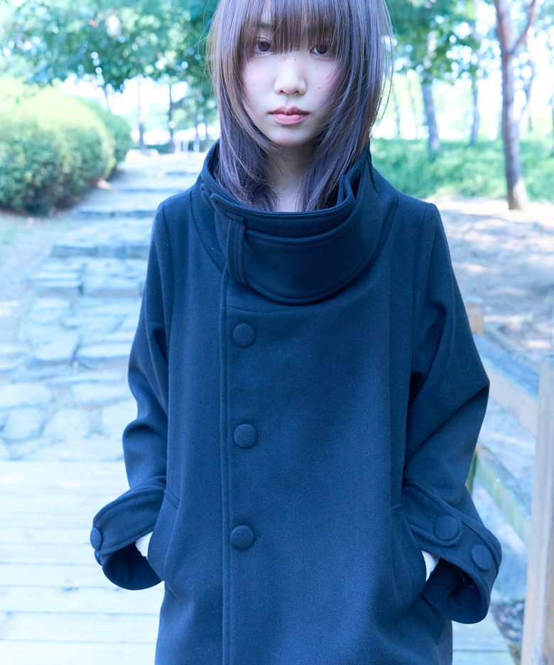 FUNNEL NECK HALF COAT [BLACK]