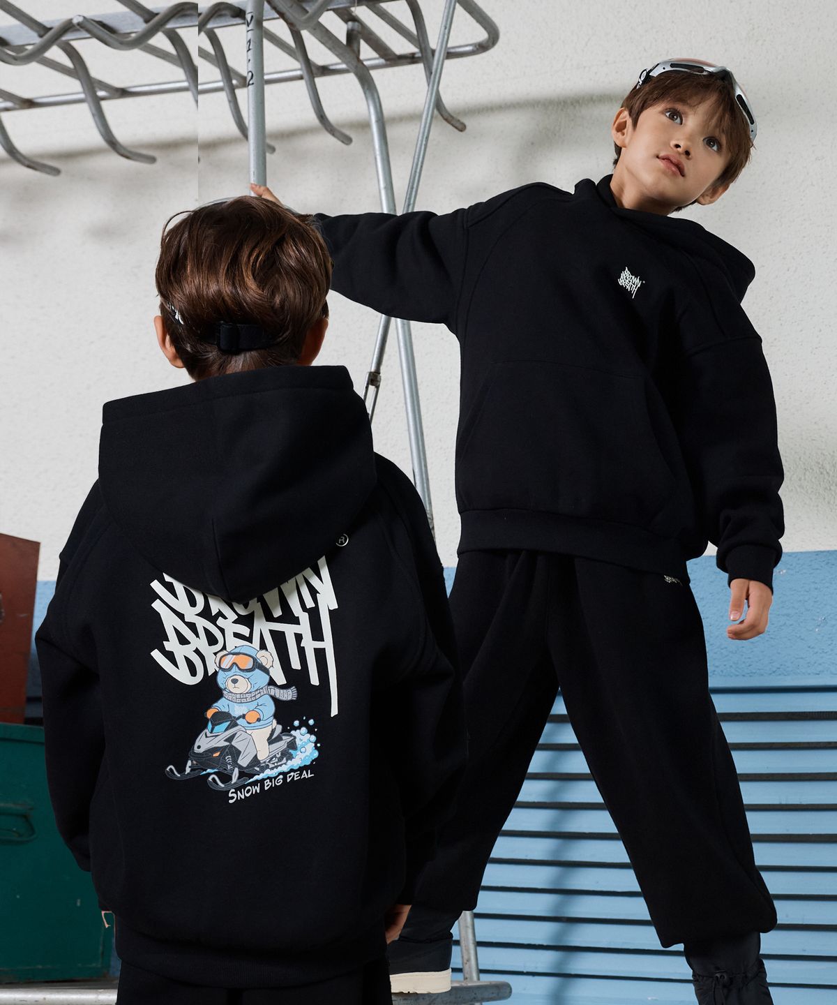 브라운브레스 키즈(BROWNBREATH KIDS) KIDS BEAR TAG HOODIE SETUP (기모) - BLACK