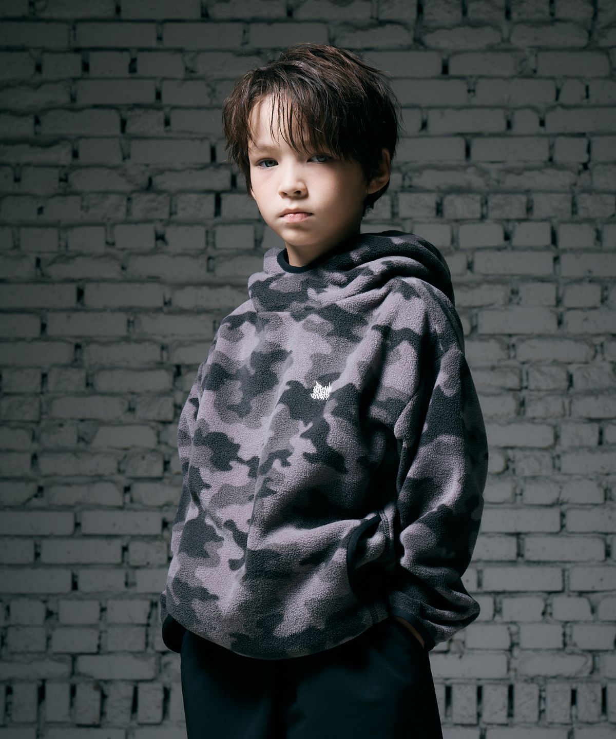 브라운브레스 키즈(BROWNBREATH KIDS) KIDS FLEECE CAMO HOODIE - GREY