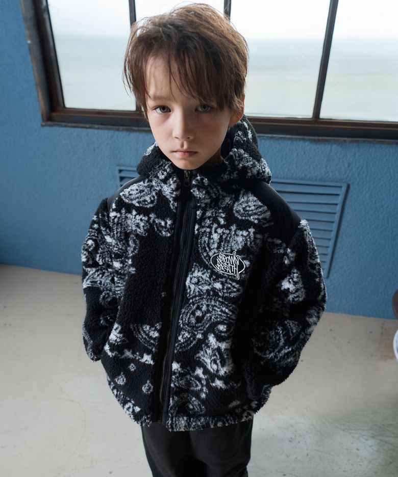 KIDS PAISELY FLEECE  JACKET - BLACK