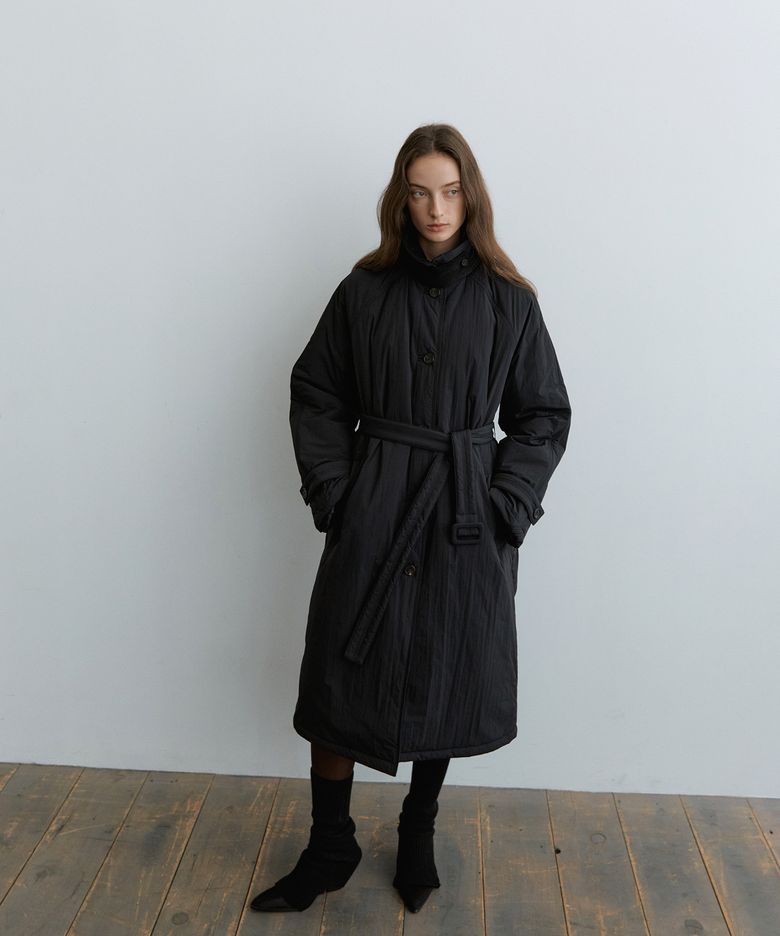 Belted Thinsulate long padded coat [KNFW08CT08]_Black