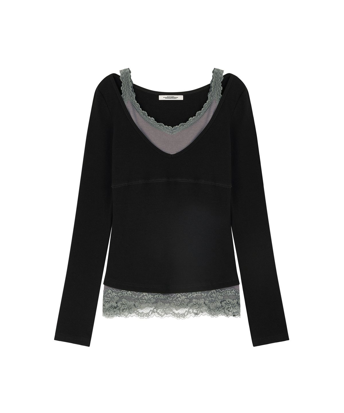 로타입(ROUGHTYPE) Lace Double-layered Long Sleeve Top - Black