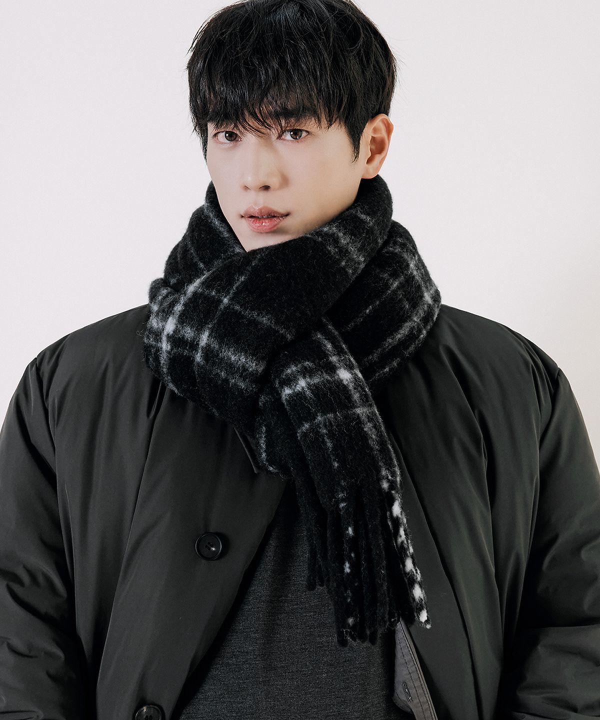 드로우핏(DRAW FIT) 울 블렌드 윈도우 체크 머플러 [BLACK]