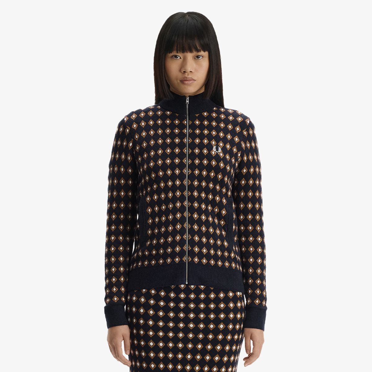 프레드페리(FRED PERRY) [Womens] 부클 자가드 니트 트랙 재킷 - 네이비/화이트 AFPF2G33178-608