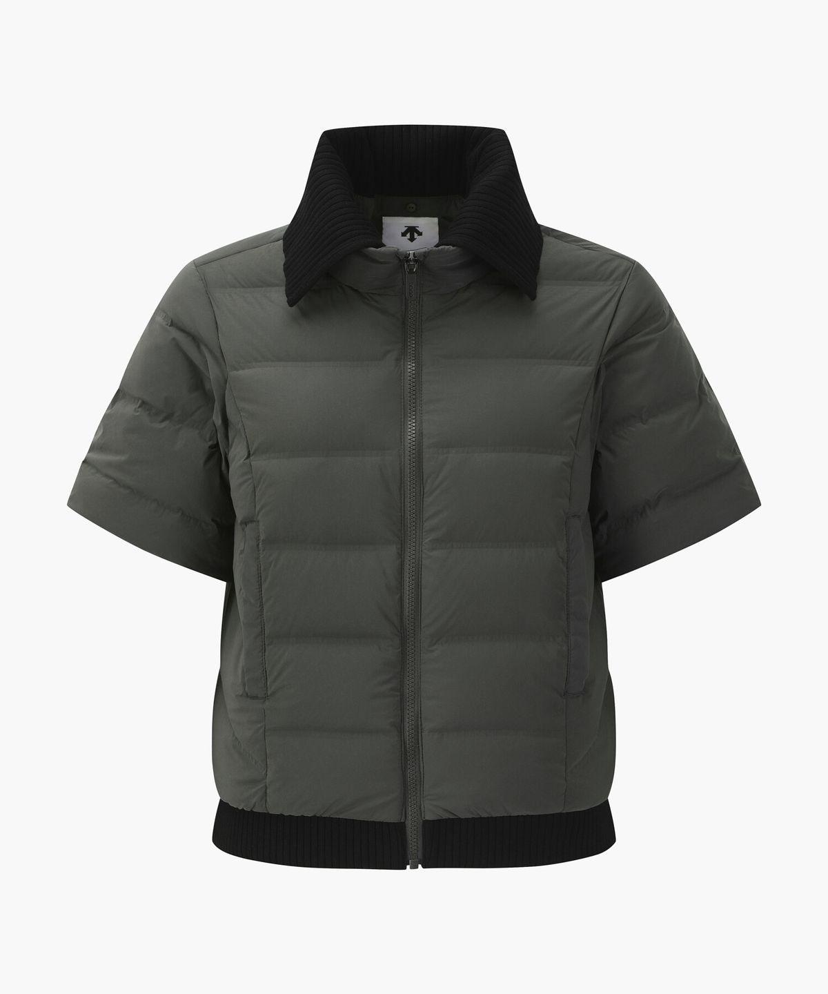 데상트 골프(DESCENTE GOLF) 여성 니트 카라넥 반팔 다운 점퍼 카키 DR42WFDJO6