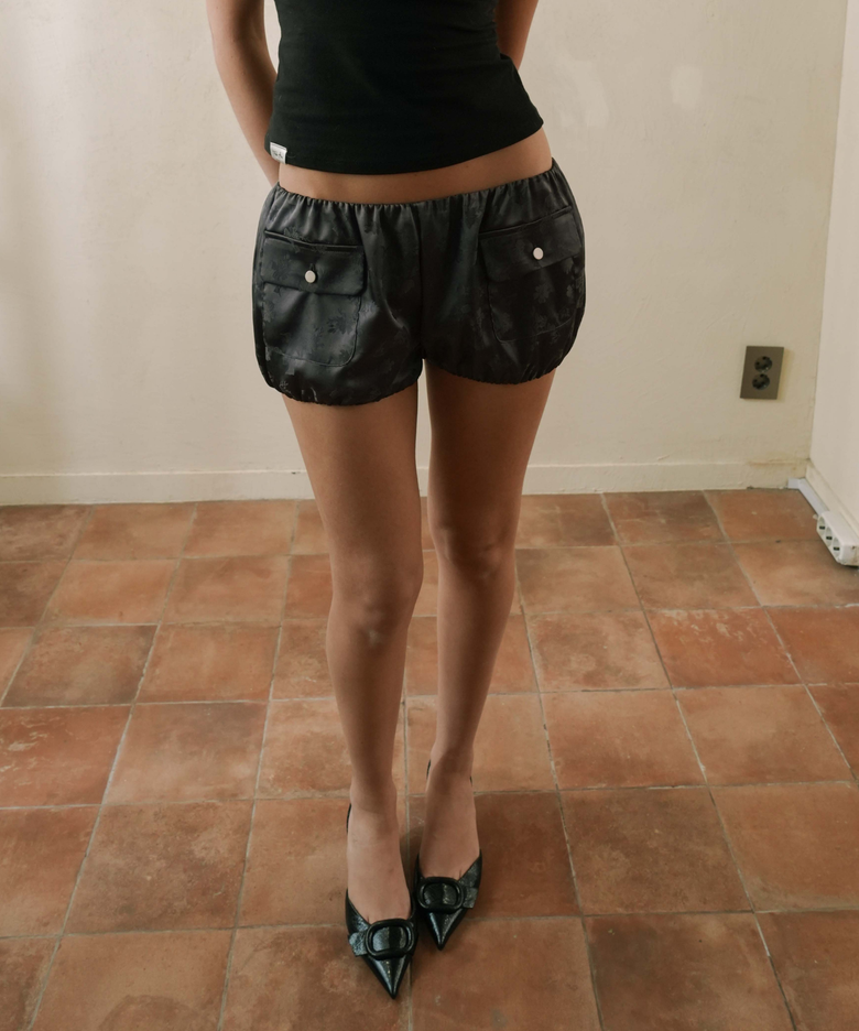 Floral satin bloomer shorts Charcoal