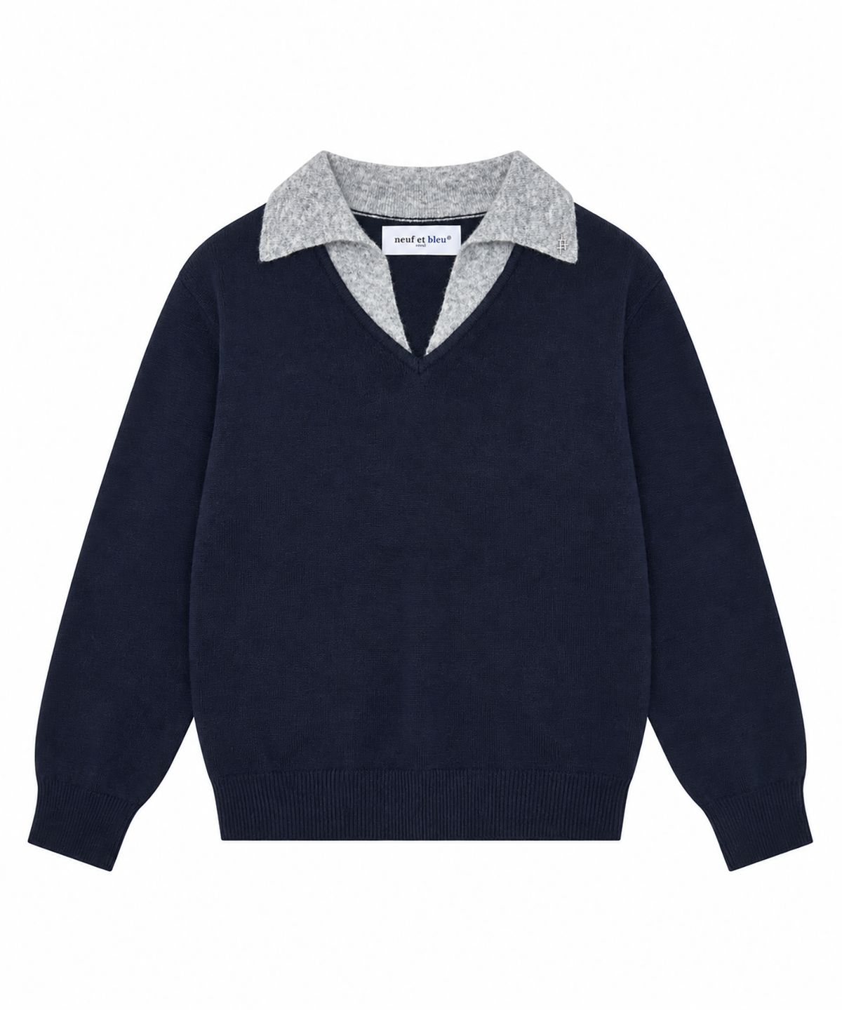 누프에블루(NEUFETBLEU) NEB gray layered collar knit (navy)