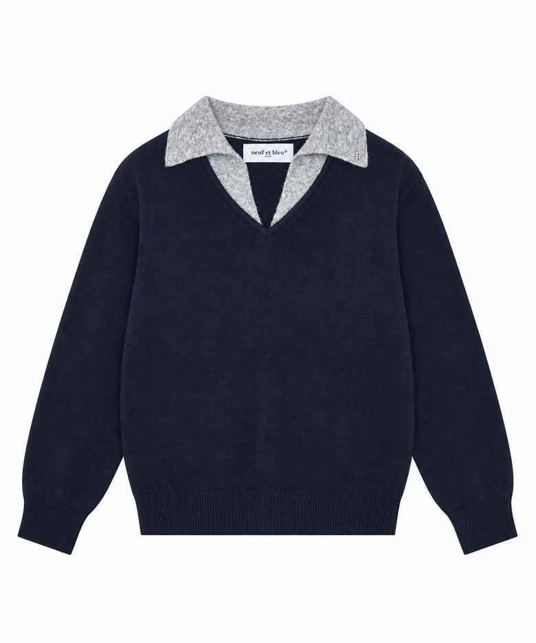 NEB gray layered collar knit (navy)