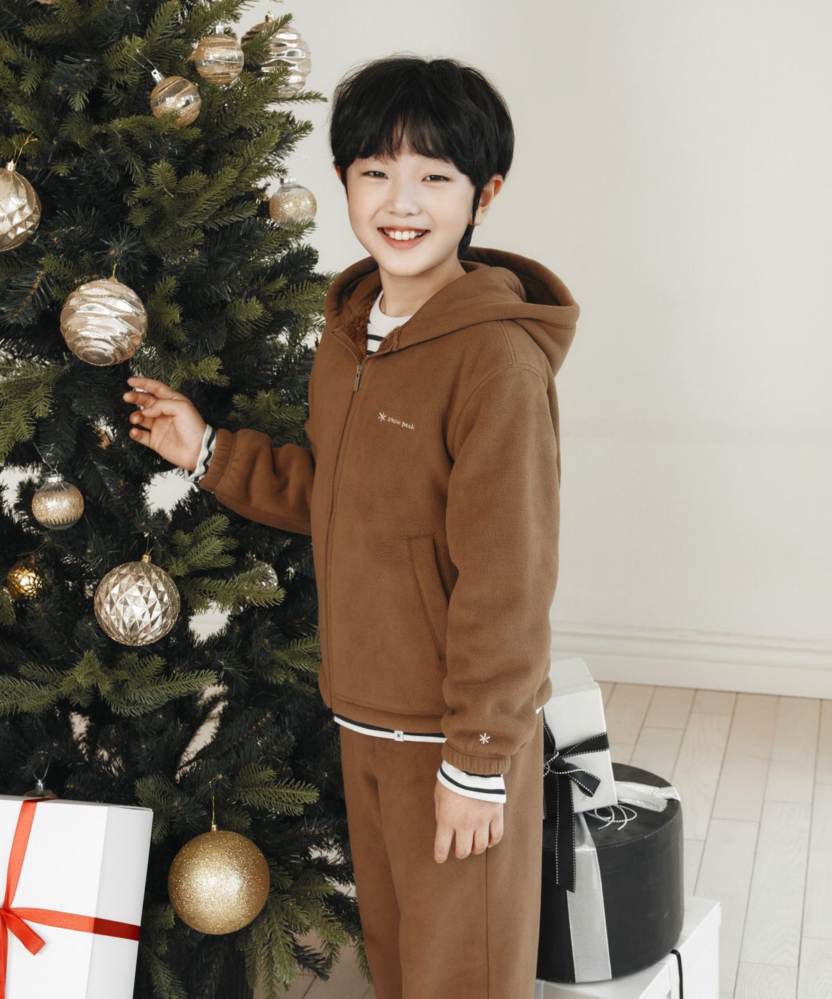 스노우피크 어패럴 키즈(SNOWPEAK APPAREL KIDS) 키즈 보아플리스 후드 집업 (S26WKFFJ81) Yellow Brown