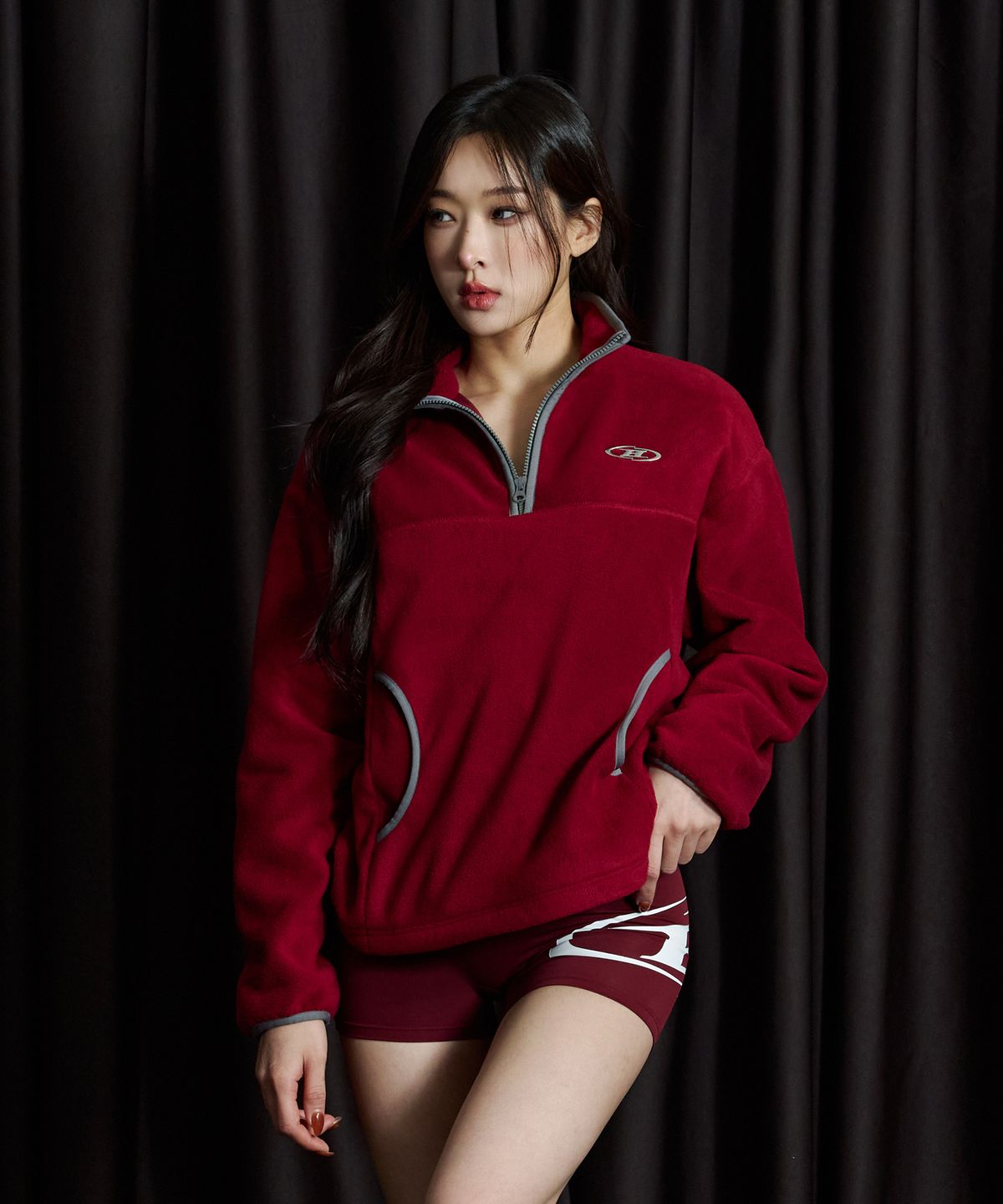 본투윈(BORN TO WIN) W POLAR FLEECE HALF ZIP-UP PULLOVER [BURGUNDY]