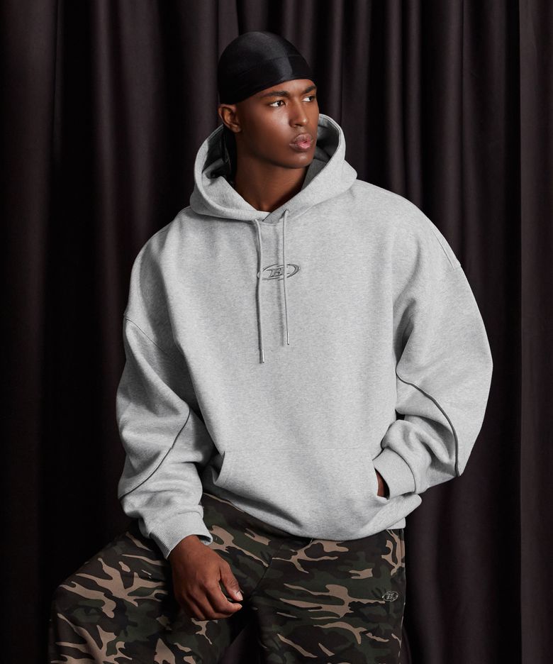 BIG CHROME REFLECTIVE LINE FLEECE HOODIE [MELANGE GREY]