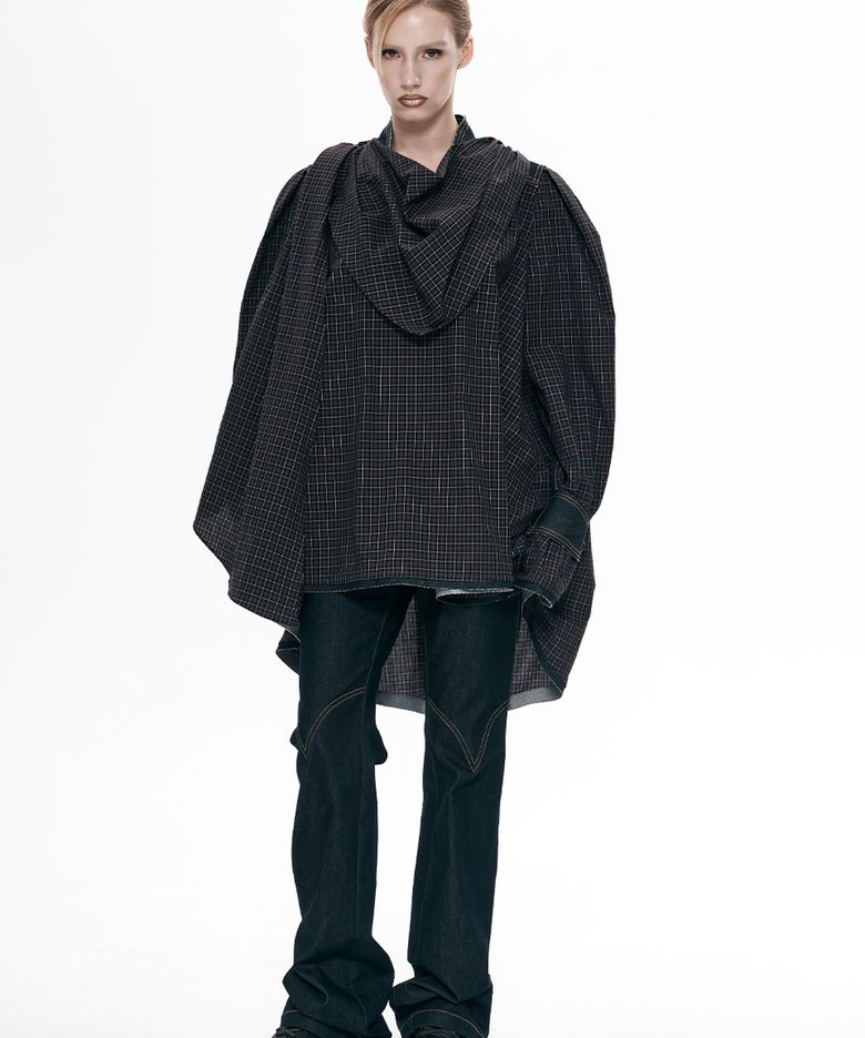 CHECK CAPE BLOUSE