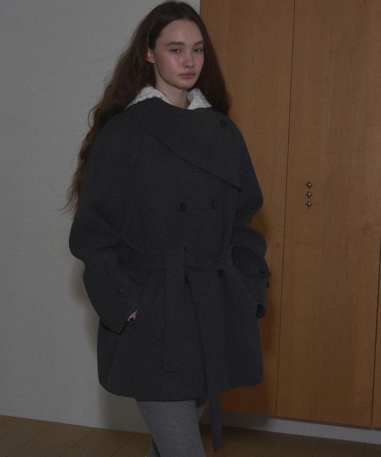 OVERLAP COLLAR HALF COAT (CHARCOAL)