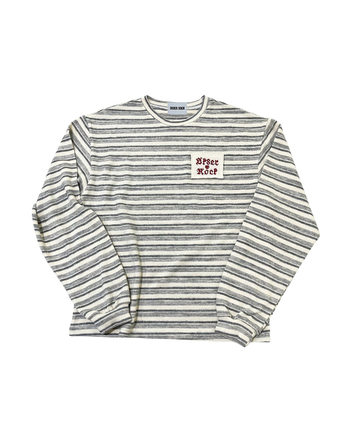 스케이터락(SK8ER ROCK) Fuzzy Stripe Knit Long Sleeve Tee (ivory*gray)