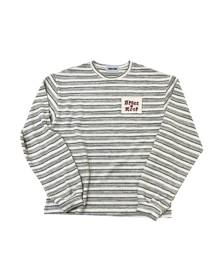 Fuzzy Stripe Knit Long Sleeve Tee (ivory*gray)