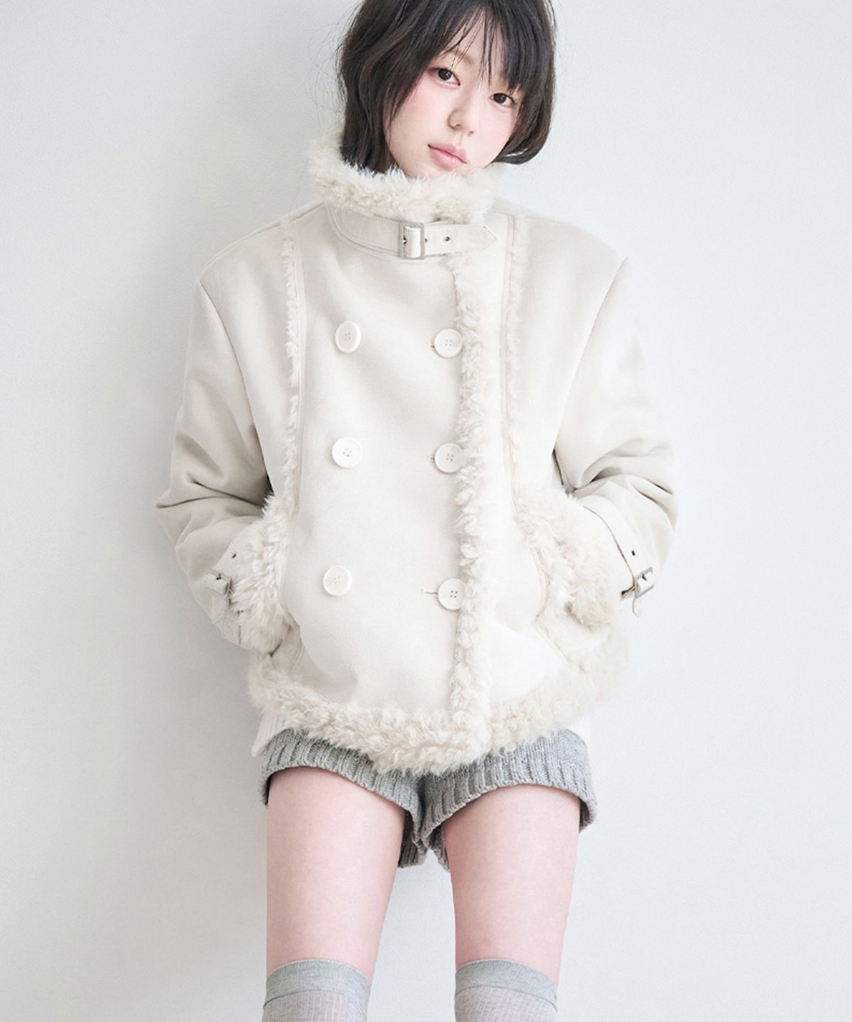 레이즈미야(REISE MIYA) 엘리 더블 무스탕 [IVORY]