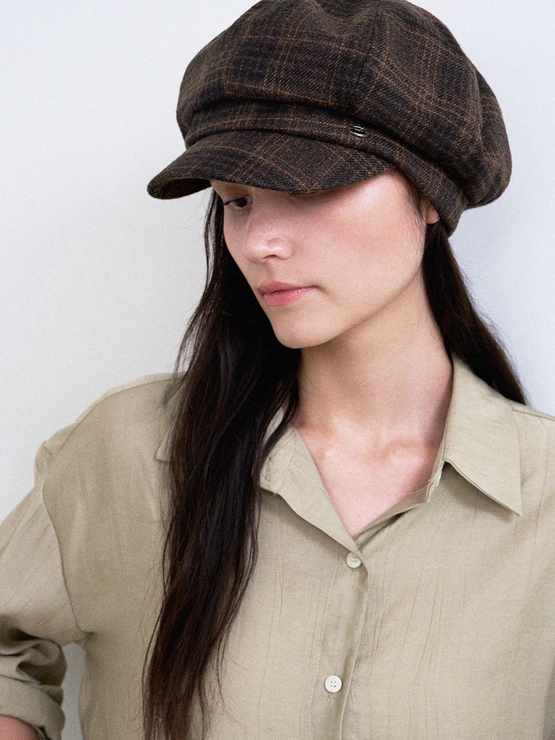 Check wool newsboy cap_3color