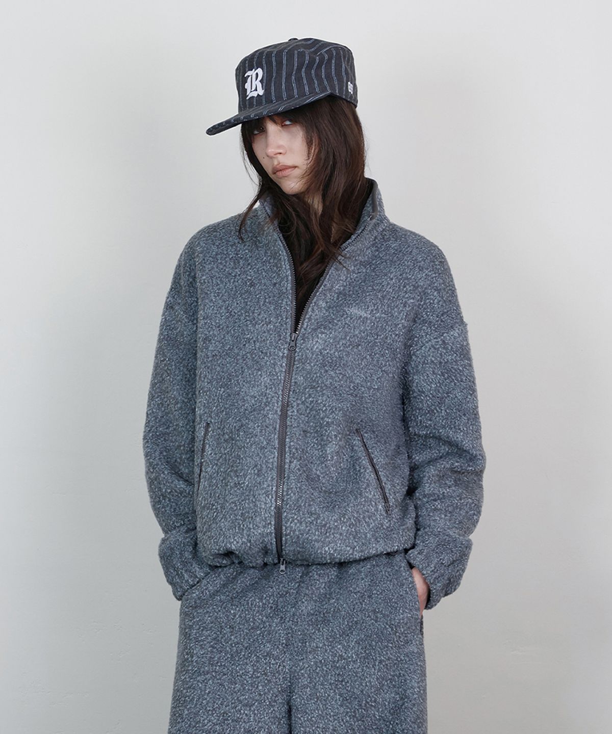 로타입(ROUGHTYPE) Wool Blend Boucle Fleece Zip-up - Gray