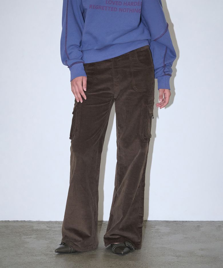 Corduroy Cargo Bootcut Pants - Brown