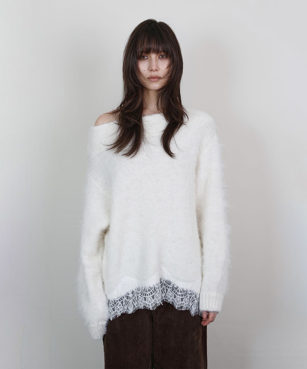 로타입(ROUGHTYPE) Off-shoulder Lace Knit - Ivory