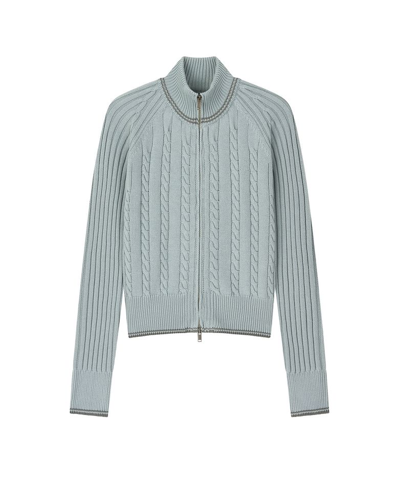 Bold Raglan Applique Knit Zip-up - Mint