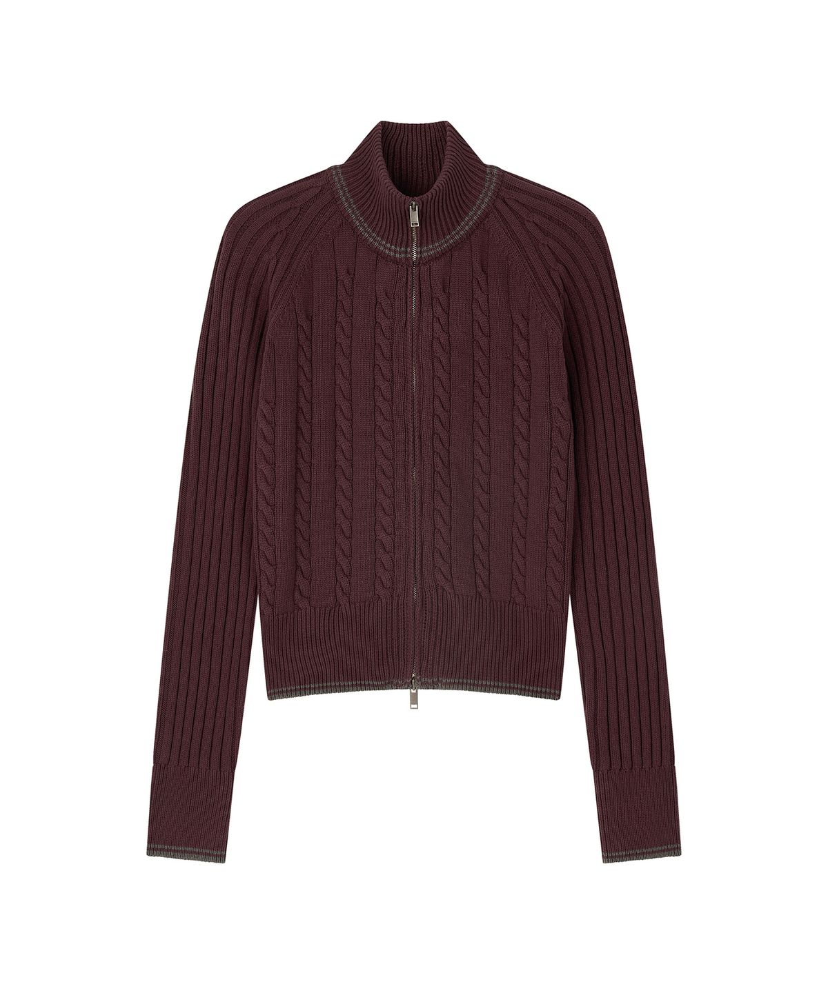 로타입(ROUGHTYPE) Bold Raglan Applique Knit Zip-up - Burgundy