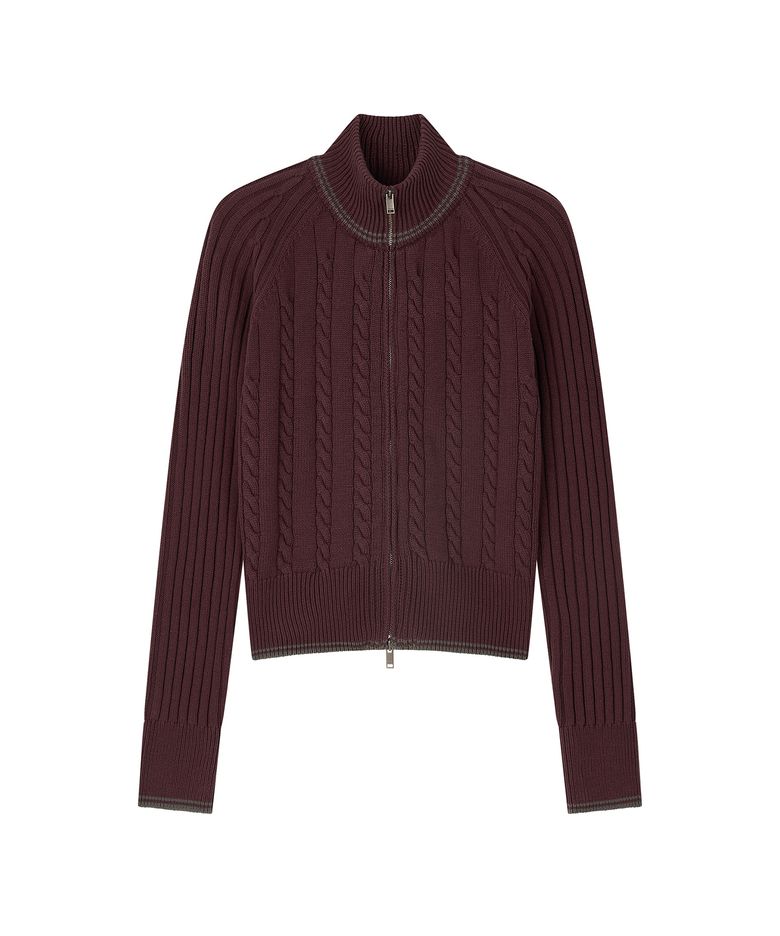 Bold Raglan Applique Knit Zip-up - Burgundy