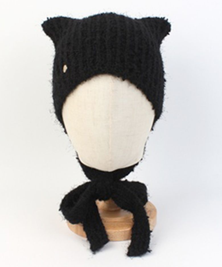 Cat Wool Logo Black Bonnet Hat 고양이모자
