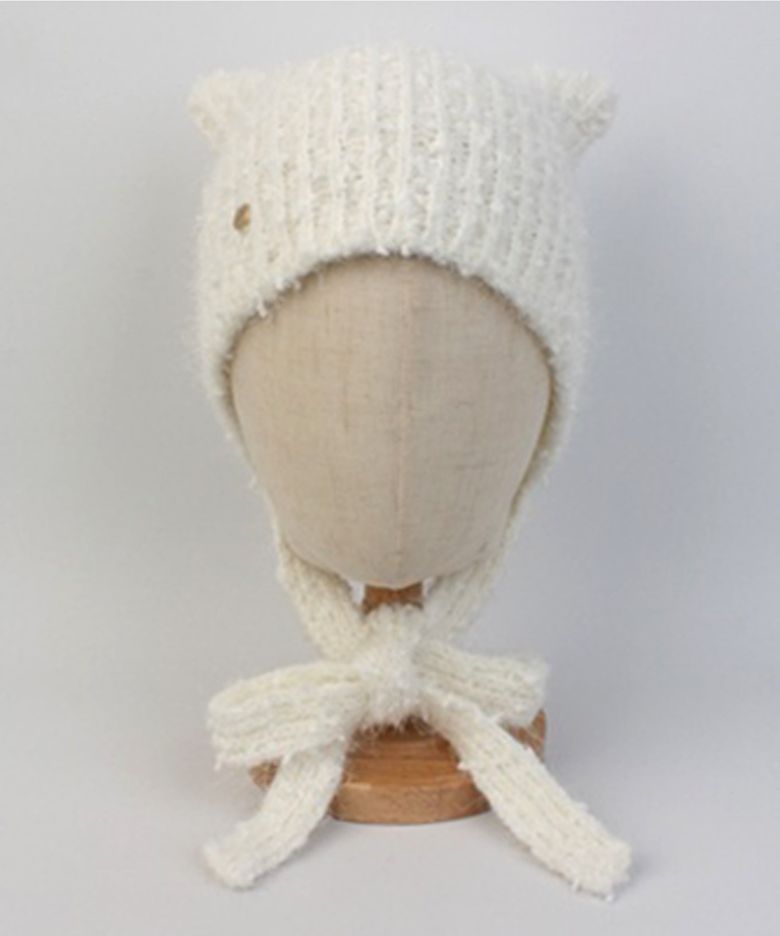Cat Wool Logo Ivory Bonnet Hat 고양이모자
