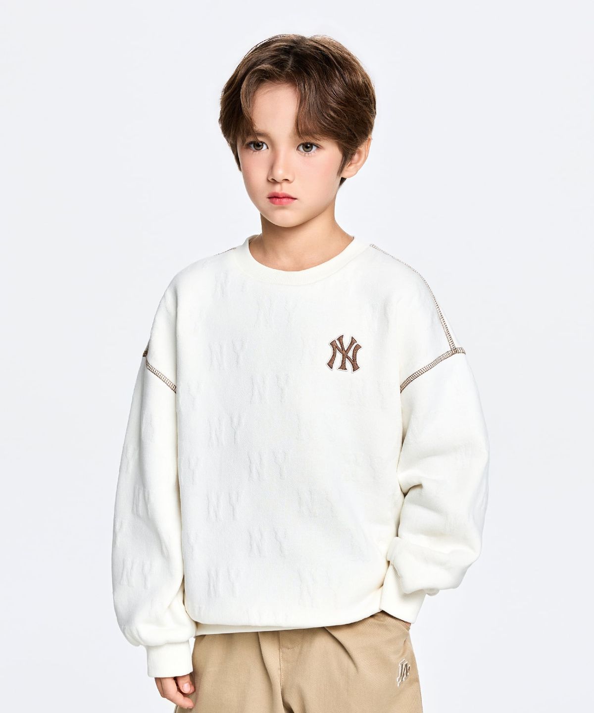 엠엘비 키즈(MLB KIDS) 스트릿 모노그램 JQD 기모 맨투맨 NY (Ivory)