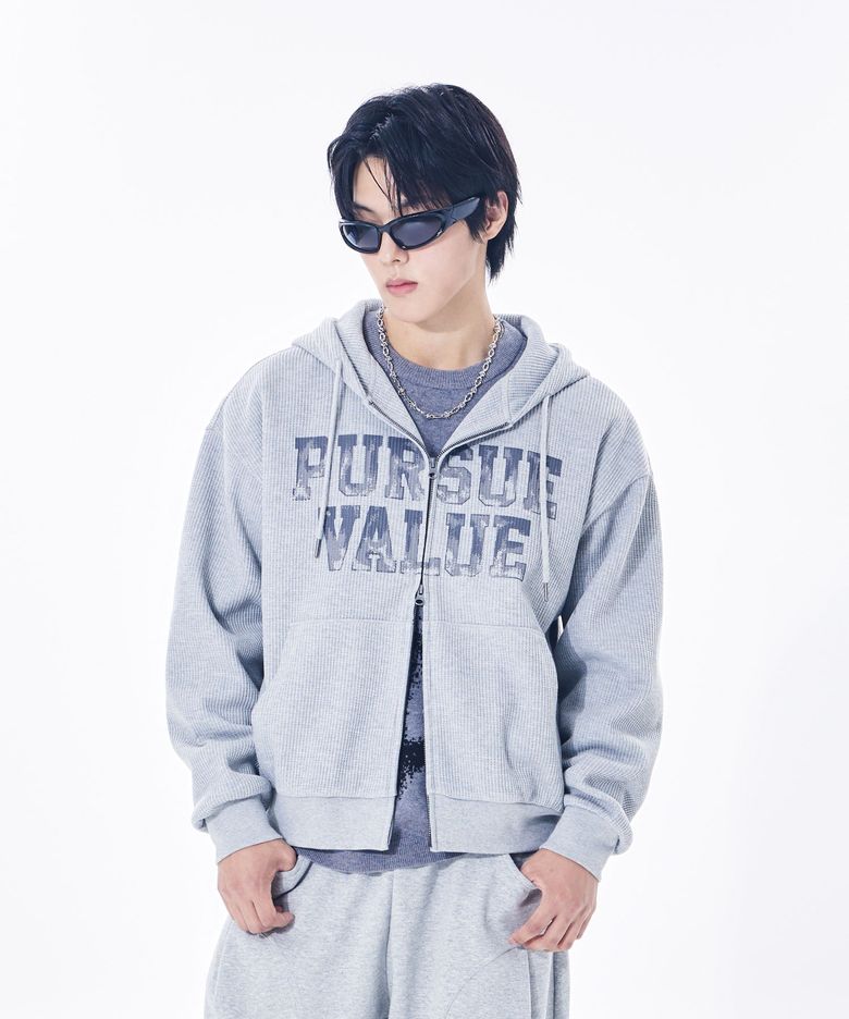 스노우 레터링 와플 후드 집업 MQ3TU657_MELANGE GREY