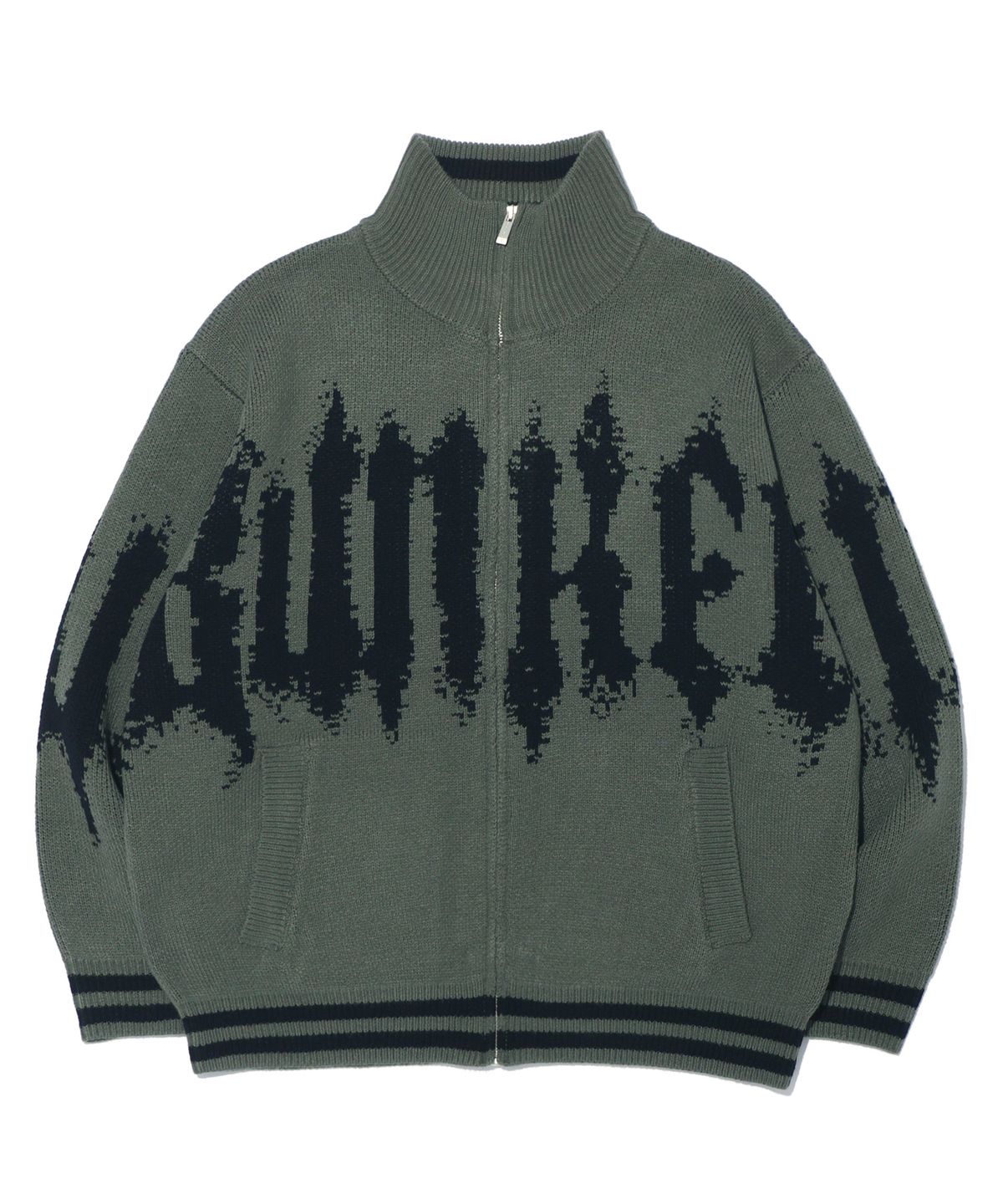 벙커버스터(BUNKERBUSTER) 하이넥 블러디 로고 니트 집업 MR5SU502_KHAKI