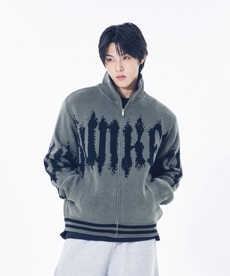 하이넥 블러디 로고 니트 집업 MR5SU502_KHAKI