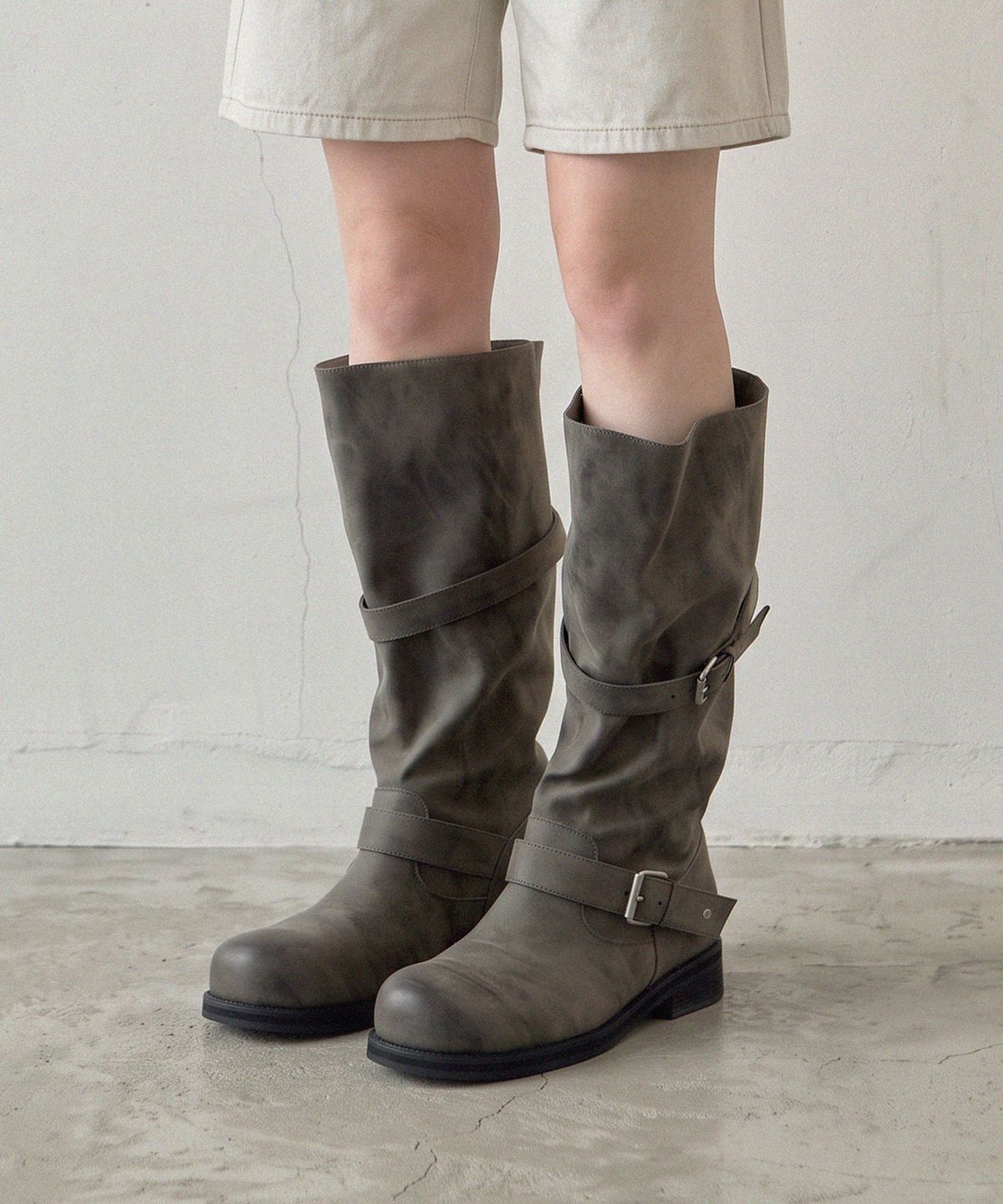 프리플라(FRI FLA) ljh1038 Double Buckle Slouchy Long Boots - 2 Colors
