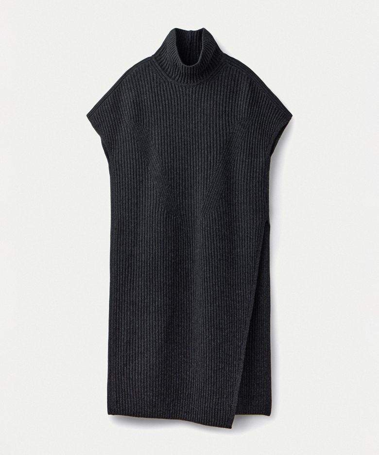 Wool cashmere turtleneck maxi dress_Charcoal