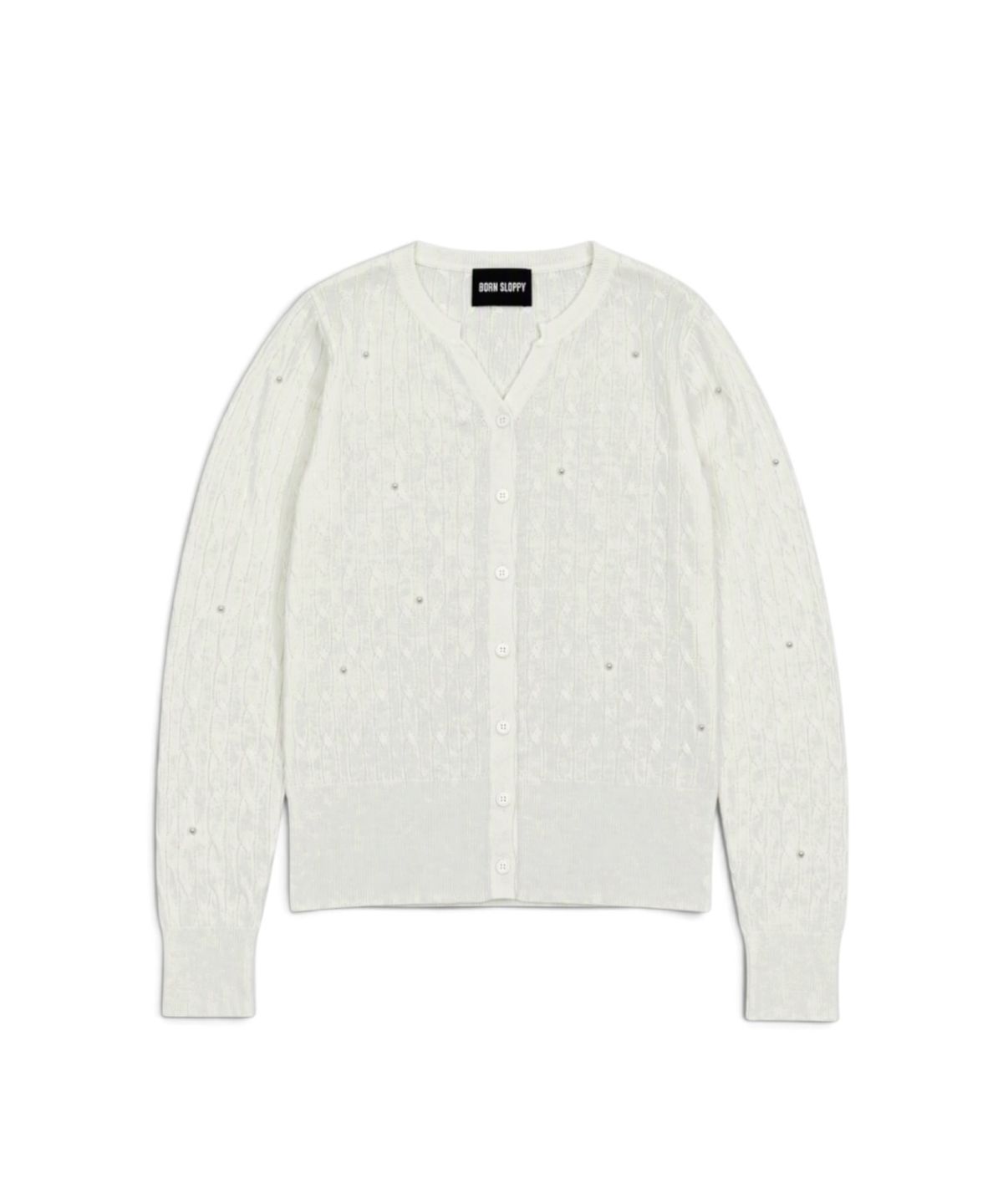본슬리피(BORN SLIPPY) Pearl Stud Cable Knit Cardigan (Ivory)