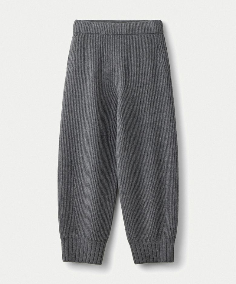 Wool cashmere ribbed whole garment pants_Etna grey