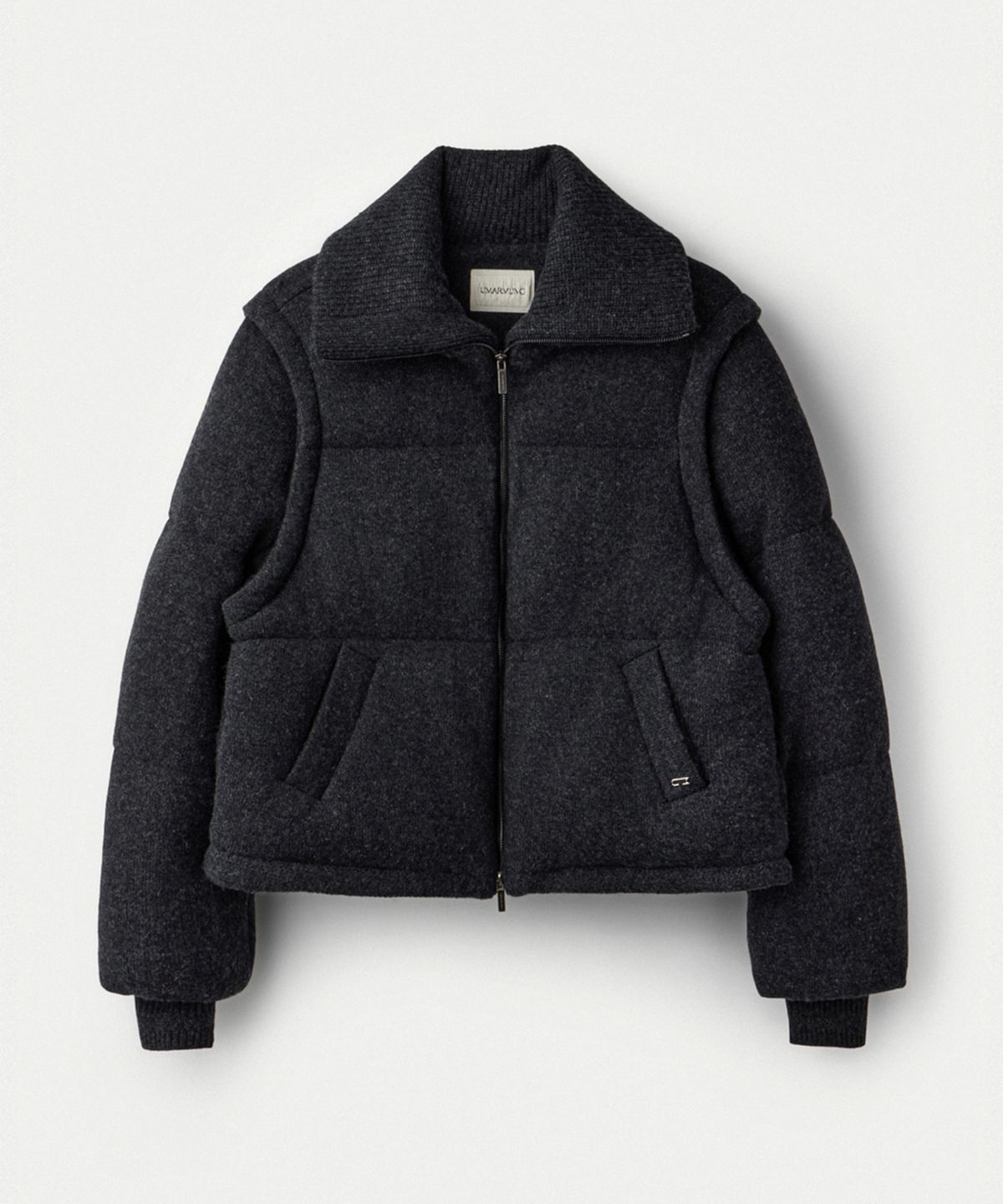 우마뭉(UMARMUNG) Wool cashmere detachable sleeve puffer jacket_Graphite