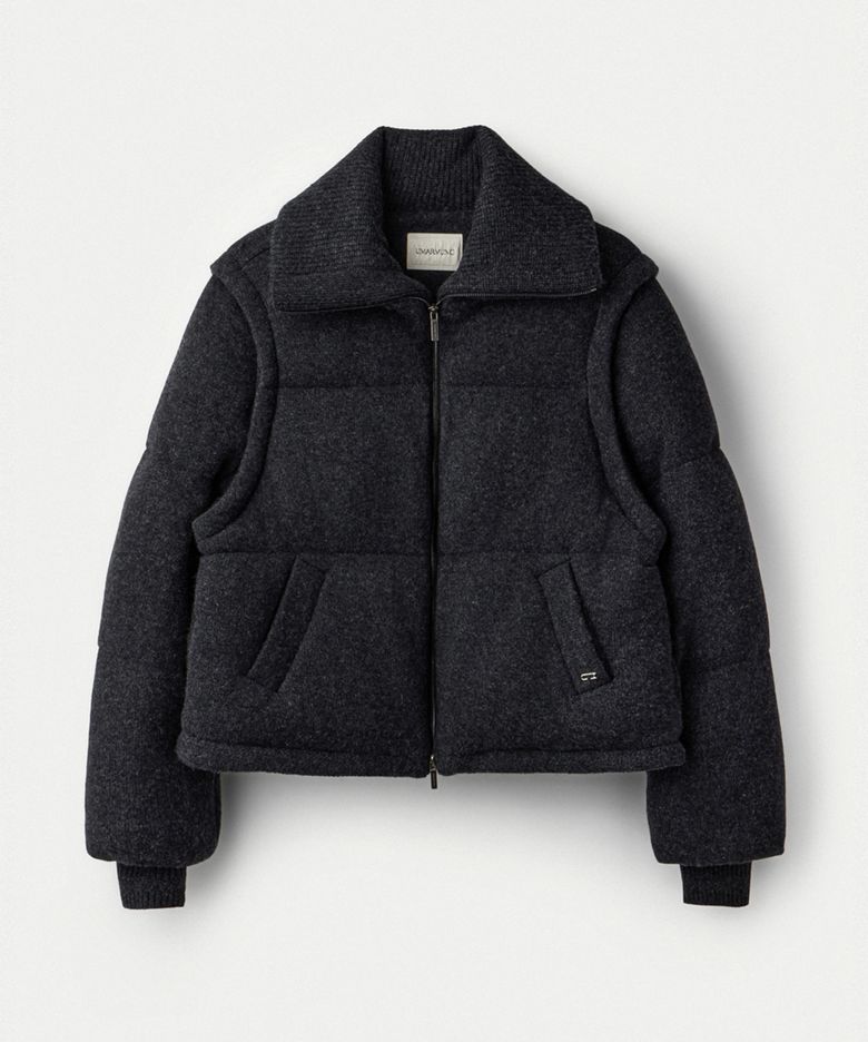 Wool cashmere detachable sleeve puffer jacket_Graphite
